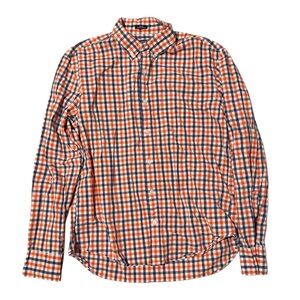 J. Crew Men’s Casual Red and Blue Gingham Slim Untucked Button Down Shirt, Large